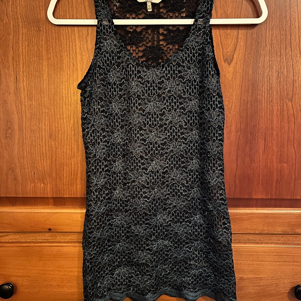 BKE Lacey Sheer Blue and Black Tank XS